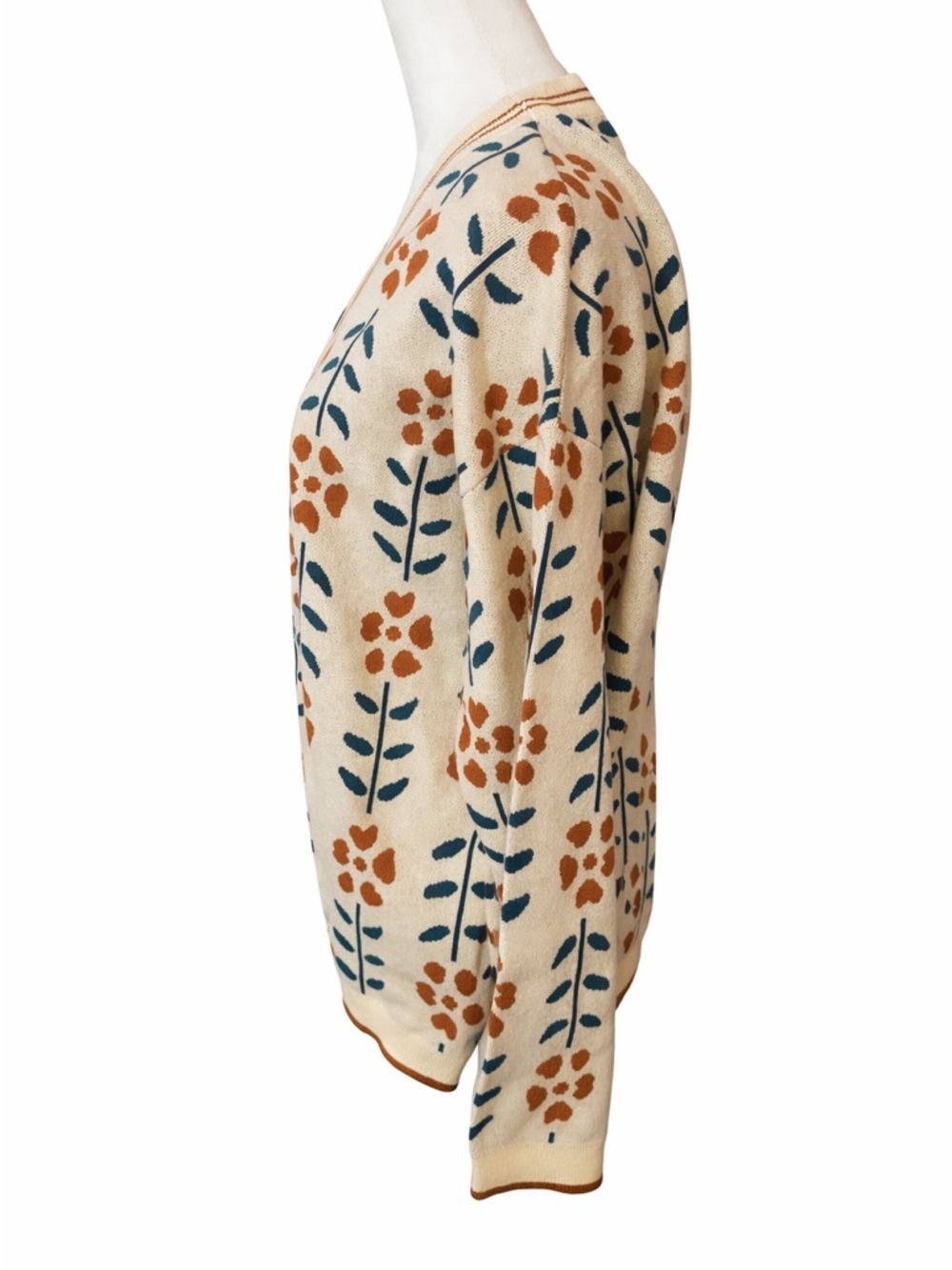 Cream Floral V-Neck Button Cardigan Sweater - Picture 2 of 4